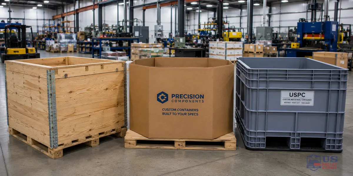 Custom industrial containers built at the U.S. Pallet & Crate facility in Kingwood, TX