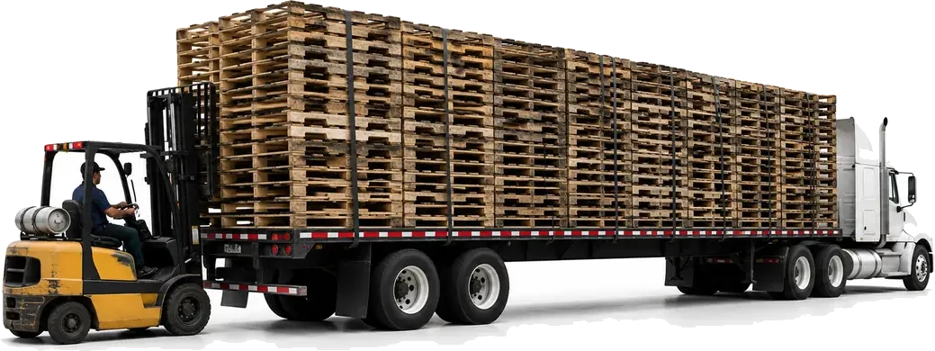 A full truckload of recycled 48 x 40 pallets, supplied by U.S. Pallet & Crate in Houston, TX