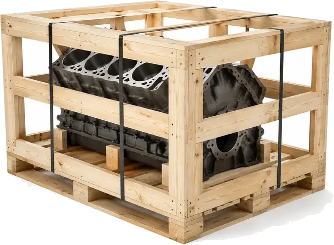 Open slat skeleton crates that show the contents and cut weight, supplied by U.S. Pallet & Crate in Houston, TX