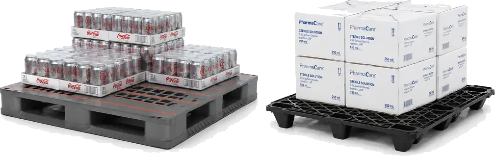 Plastic pallets in nestable, stackable and rackable configurations, supplied by U.S. Pallet & Crate in Houston, TX
