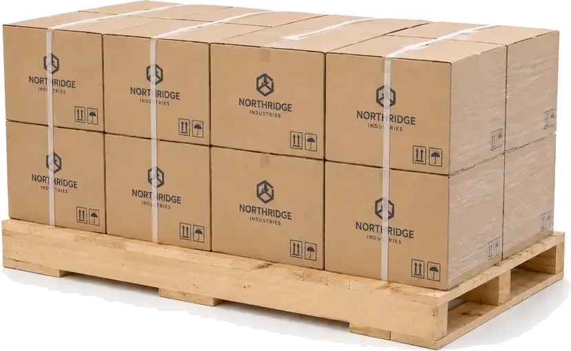 Stringer Style Pallets. A basic wood pallet with three long horizontal beams (stringers) underneath, supplied by U.S. Pallet & Crate in Houston, TX