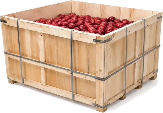 Wirebound Crates. A crate made of thin wood slats held together by visible metal wire (the wire is the visual hook), supplied by U.S. Pallet & Crate in Houston, TX