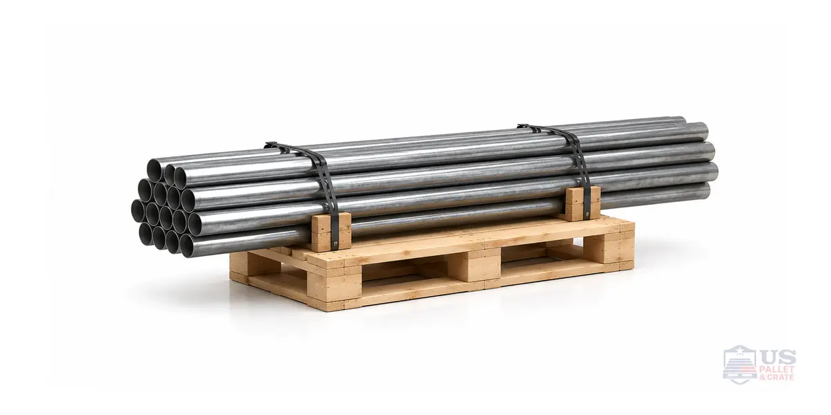 Long Pallets. A wood pallet 8 feet or longer, much longer than wide, supplied by U.S. Pallet & Crate in Houston, TX