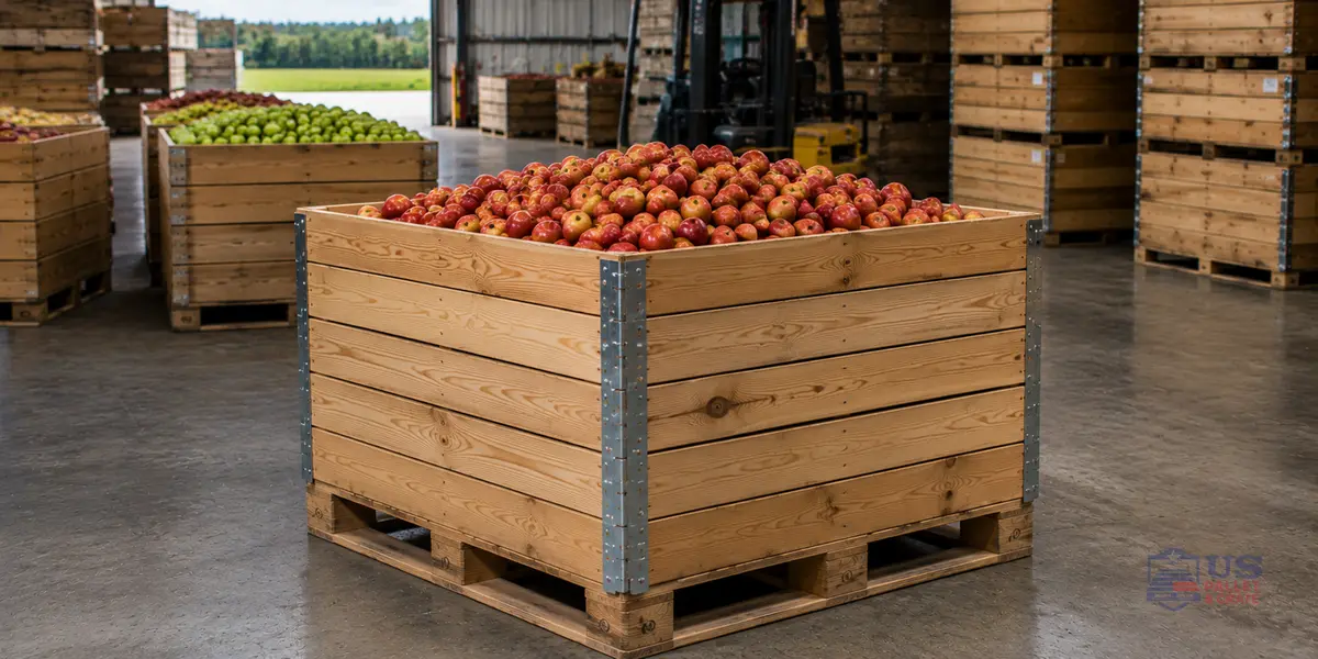 Wooden bulk bins built for repeated heavy handling, supplied by U.S. Pallet & Crate in Houston, TX